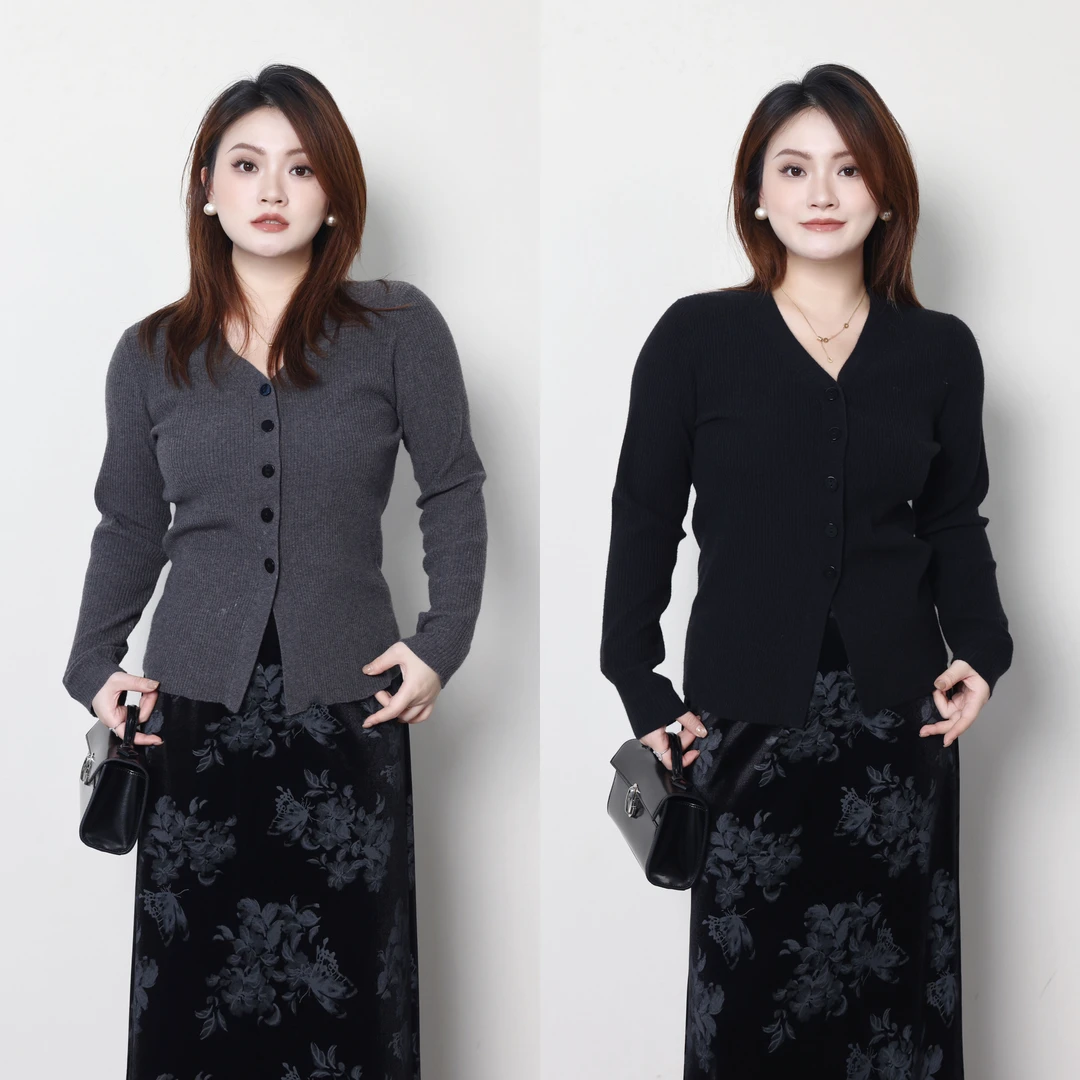 QC杨杨【一件收腰】微胖女装冬气质显瘦V领毛针织衫ZY408K16