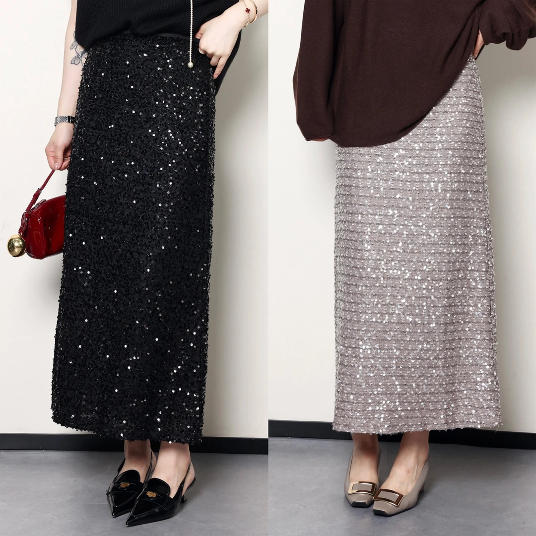 QC杨杨【流光梦境】微胖大码女装早秋时尚休闲亮片半身裙ZY408H51