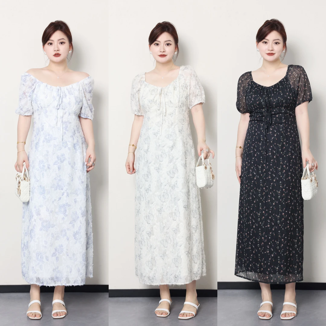 QC杨杨【夏日繁花】微胖大码女装夏季方领碎花连衣裙ZY404K10