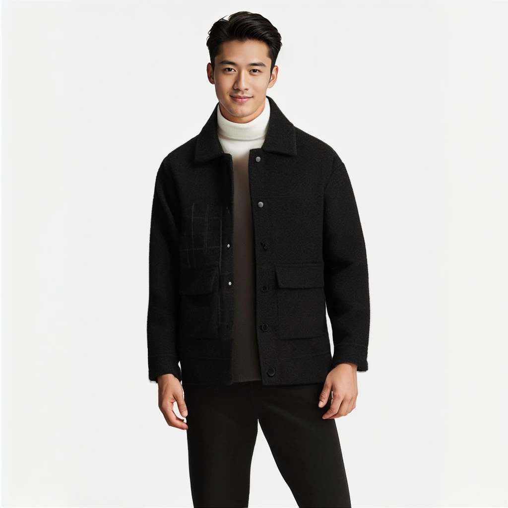 长款百搭休闲时尚商务毛呢翻领秋冬秋季短款冬季男装外套舒适秋装