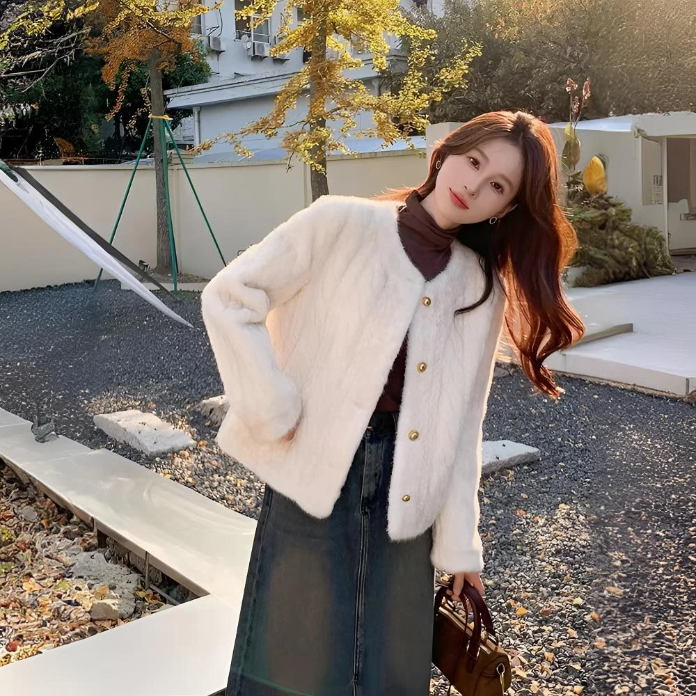 短款仿水貂小香风皮毛一体冬季气质网时尚百搭外套女轻奢网红韩版