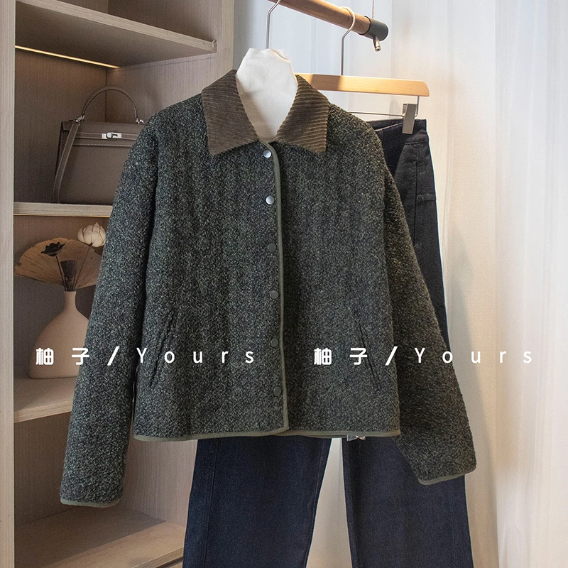 柚子Yours【摩洛哥】秋季 慵懒复古翻领绗棉外套