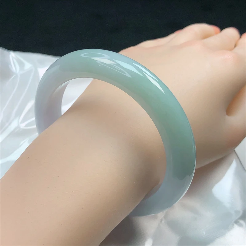 10623缅甸天然A货翡翠手镯58圈老坑水润飘绿宽边玉镯少女妈妈时尚