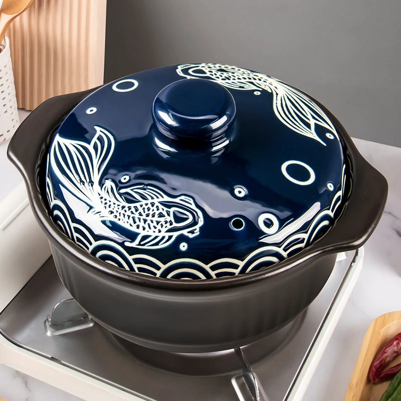 康舒浮雕耐热陶瓷砂锅煮粥煲汤炖菜明火陶瓷煲汤煲炖煲国潮风沙锅
