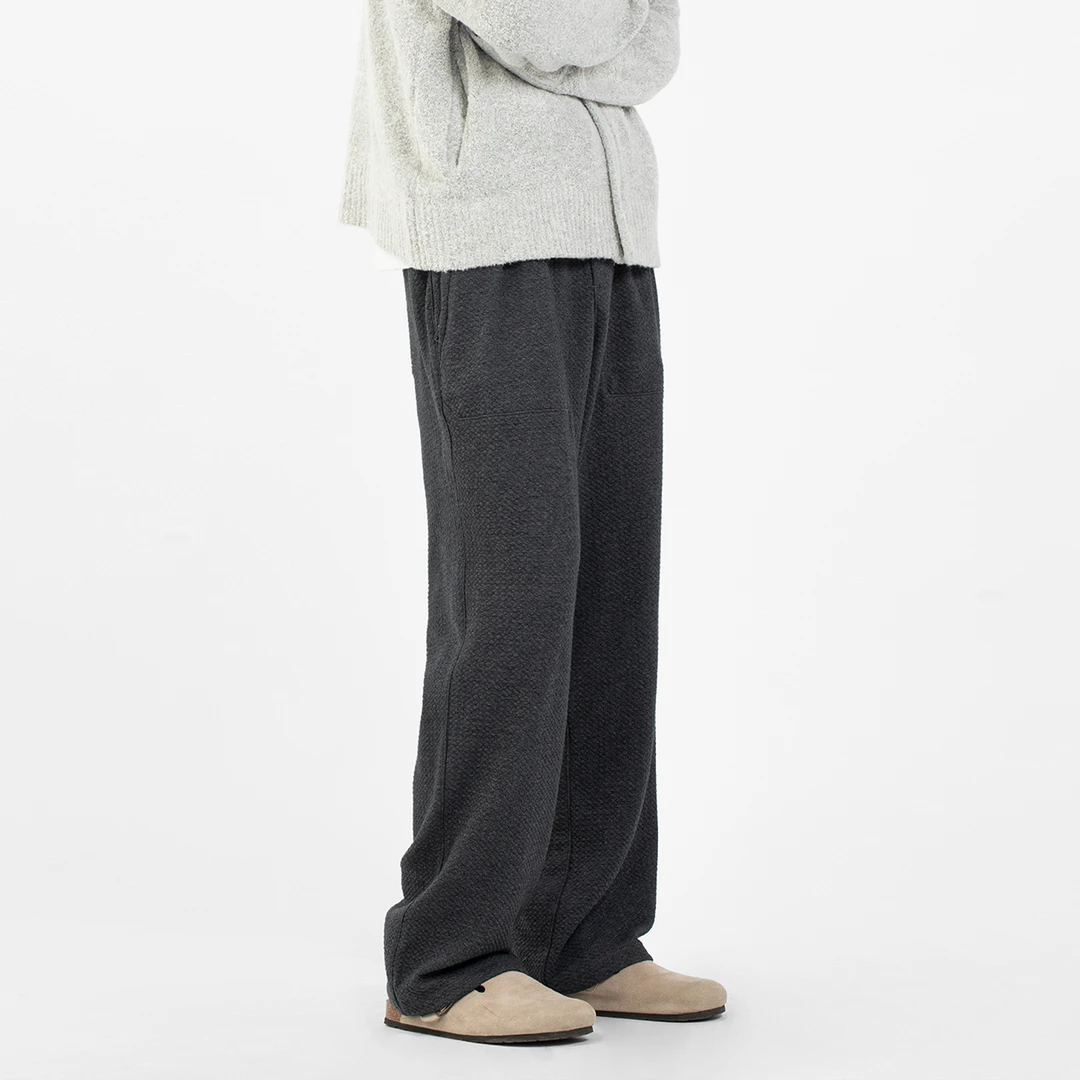 GANGURRU秋冬泡泡提花垂感休闲裤男直筒宽松卫裤情侣纯色运动裤