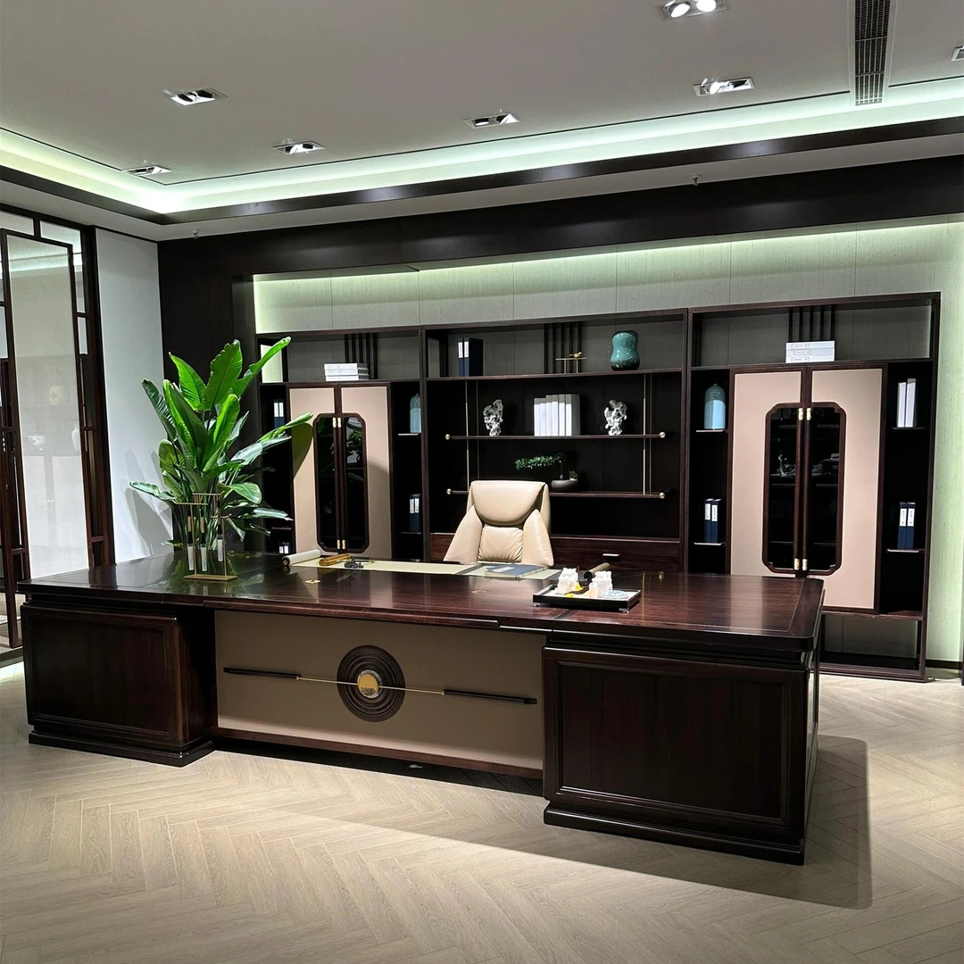 新中式大班台轻奢现代乌金木办公桌高端总裁董事长老板办公室家具