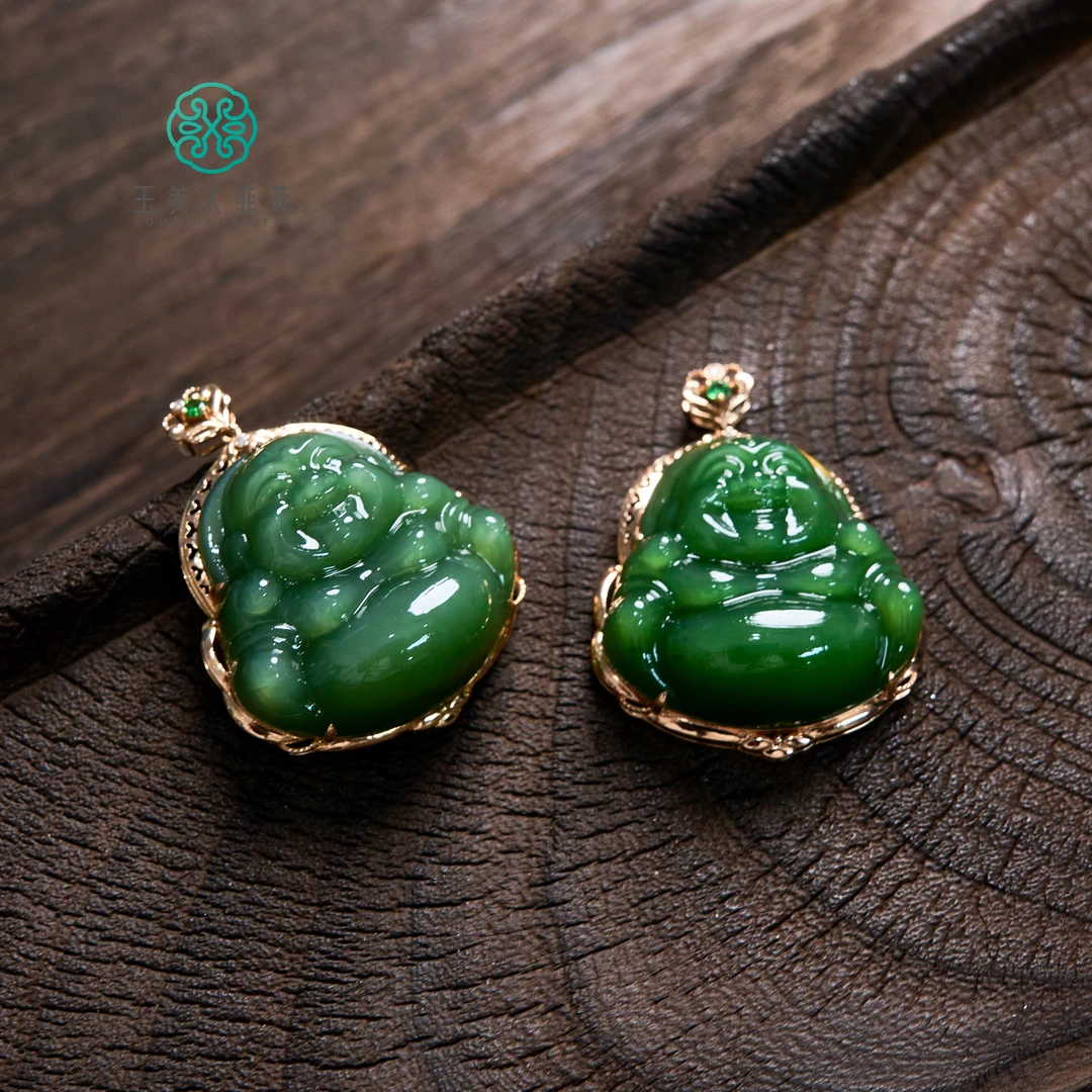 菲菲珠宝好~18K碧玉猫眼佛公吊坠约35*27mm-多样性发一-赠链