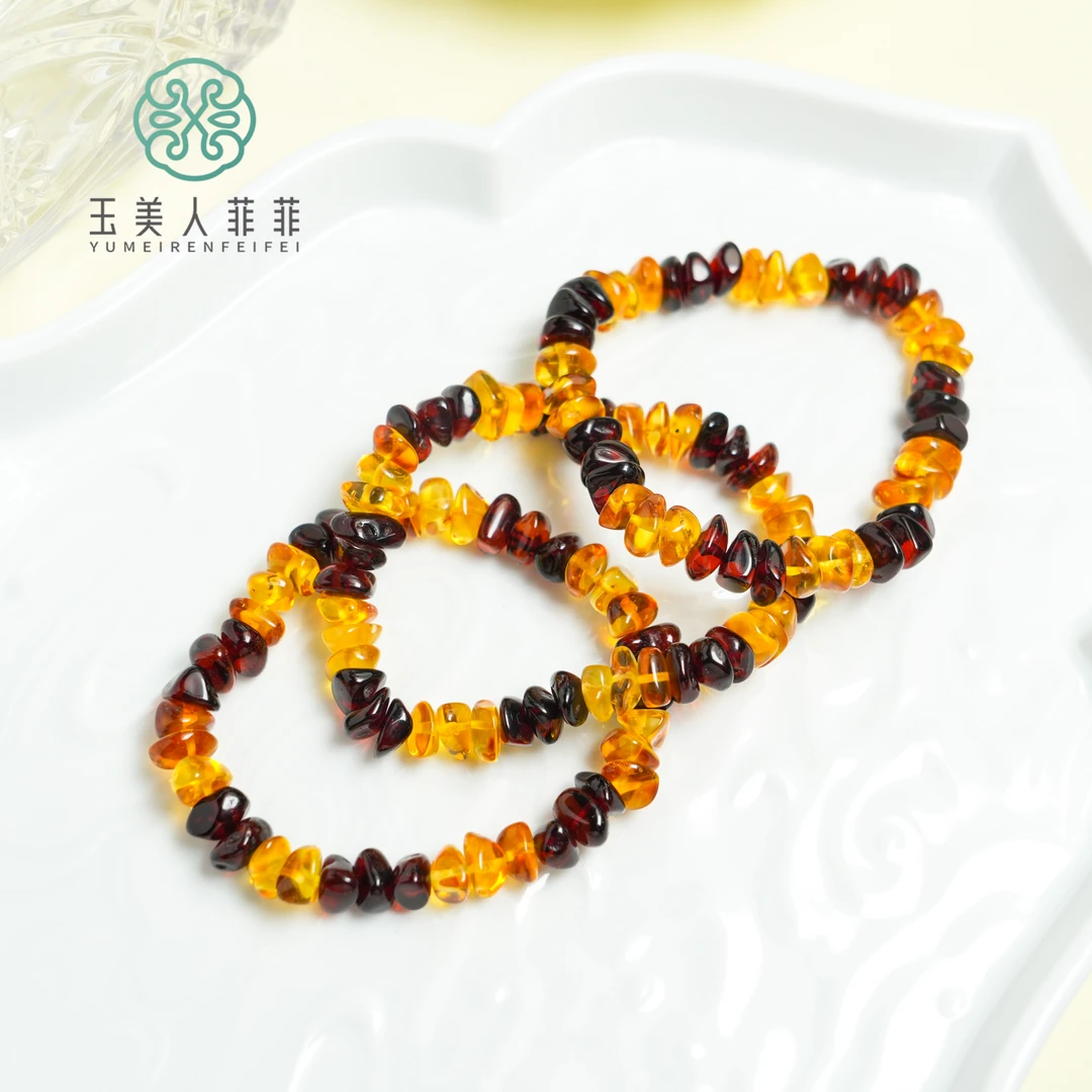 菲菲珠宝好~琥珀单圈随形双色手串-多样性发一