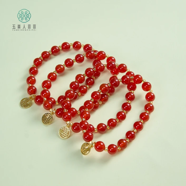 菲菲珠宝好*红玛瑙单圈手串圆珠约8mm*多样性发一