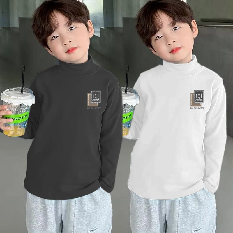 男童德绒保暖打底衫秋冬半高领长袖t恤中大童上衣