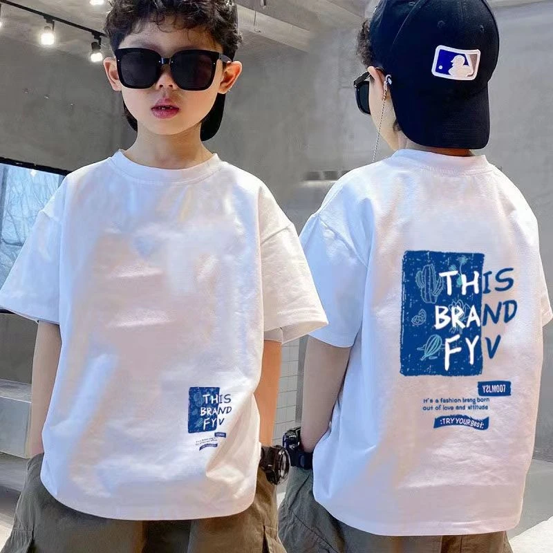 2024新款男童短袖T恤夏季帅气中大童纯棉上衣印花儿童装半袖男孩