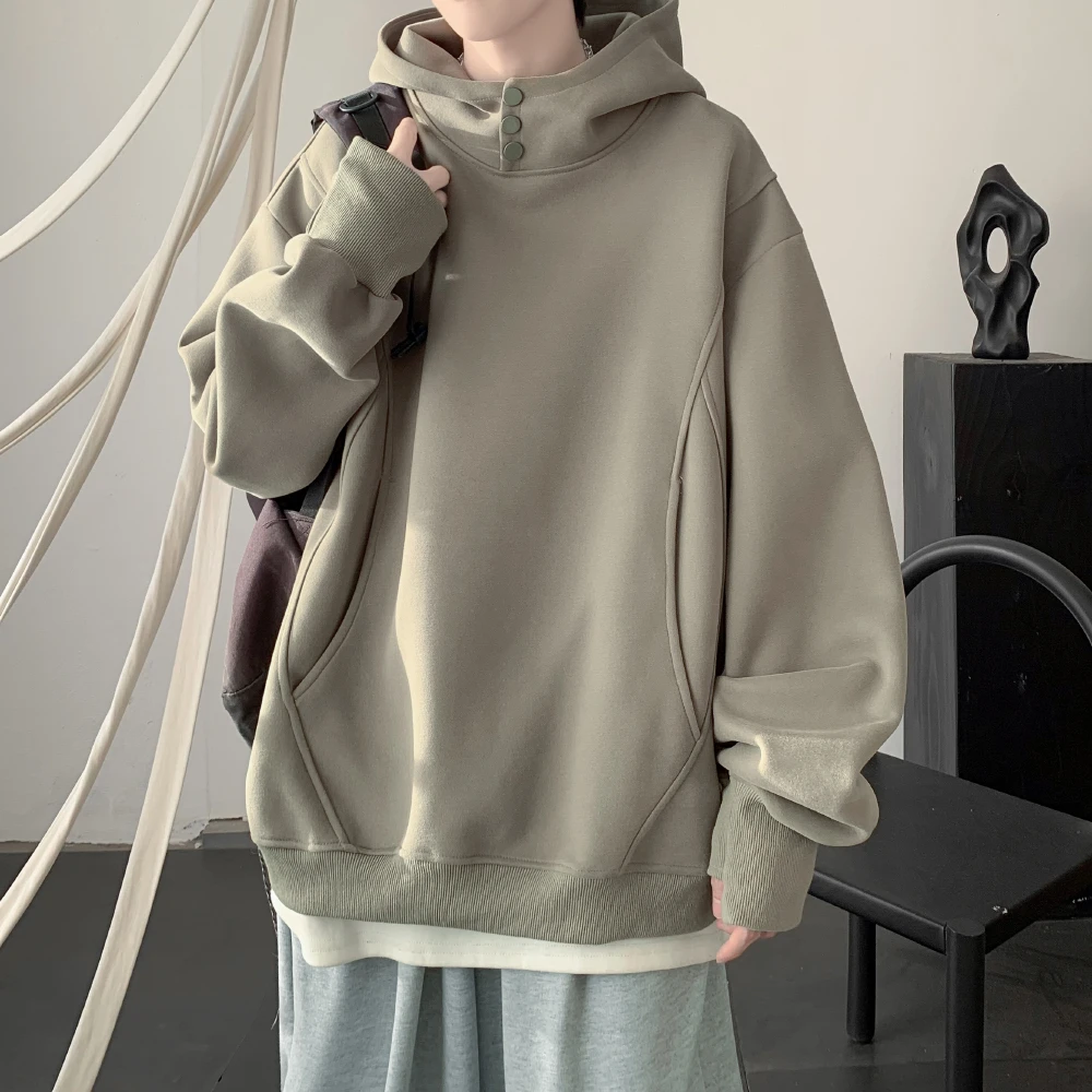 V37美式排扣卫衣男款2025春季新款高街连帽重磅时尚情侣上衣外套