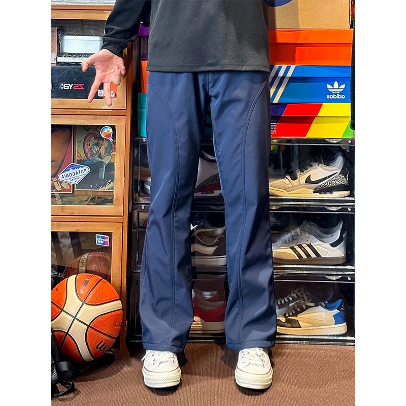 蓝色软壳冲锋裤男款秋季新款防水防风美式工装裤子弯刀户外登山裤