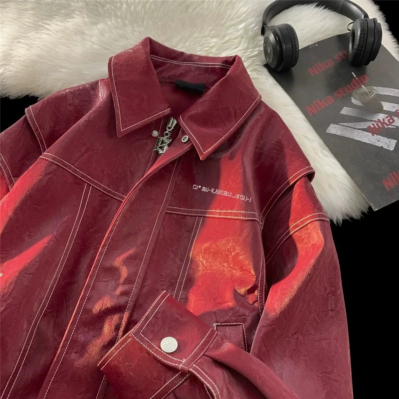 美式复古潮流皮衣外套男春秋季2025新款古着vintage休闲夹克上衣