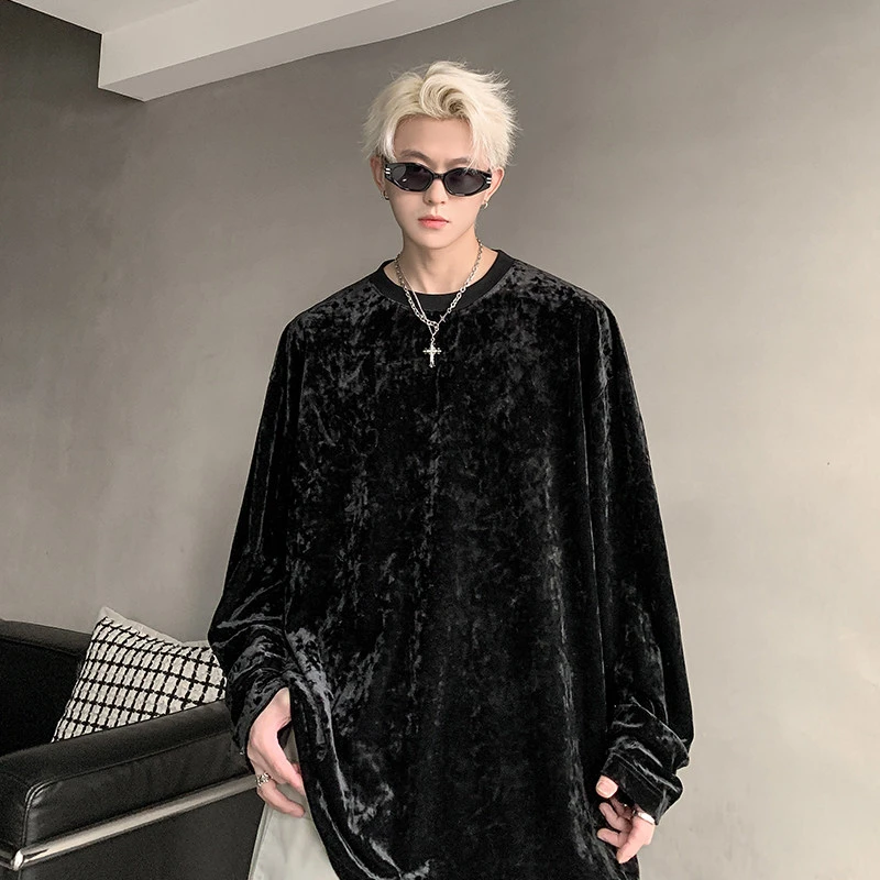 高级感金丝绒卫衣男生2025春季新款痞帅重磅青少年宽松上衣服外套