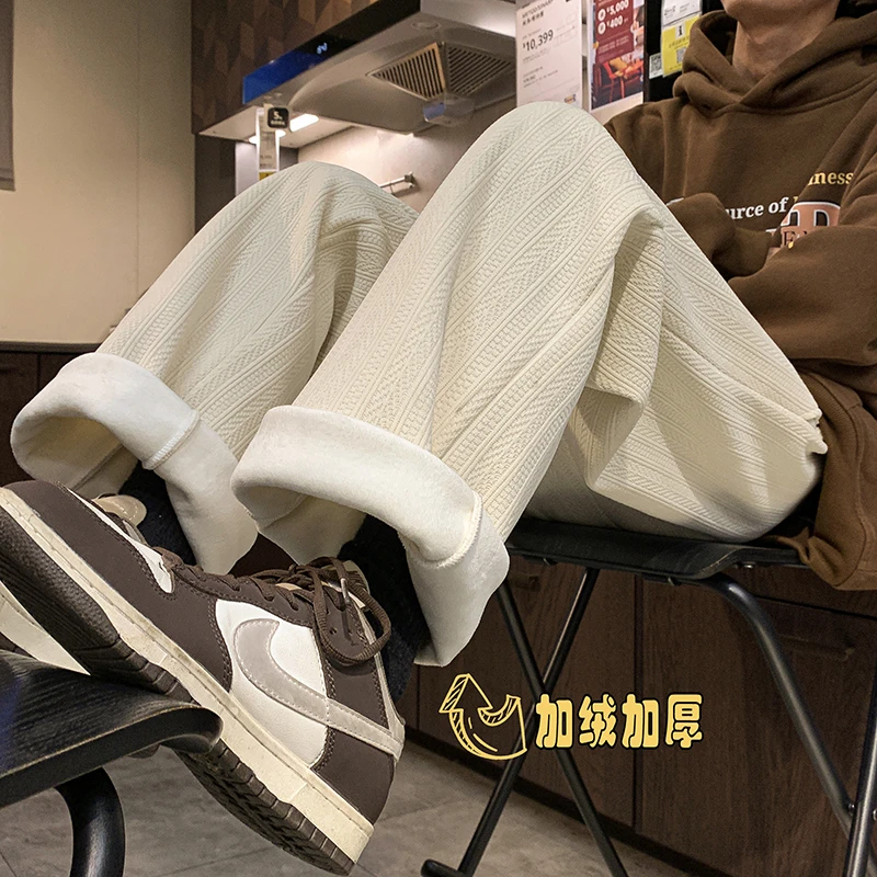 美式潮牌裤子男生2024秋冬加绒雪尼尔直筒阔腿裤潮牌ins休闲长裤