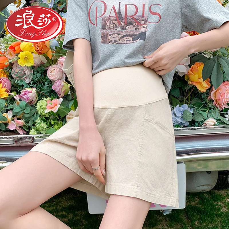 浪莎孕妇棉麻短裤夏季外穿薄款休闲高腰阔腿大码小个子五分裤夏装
