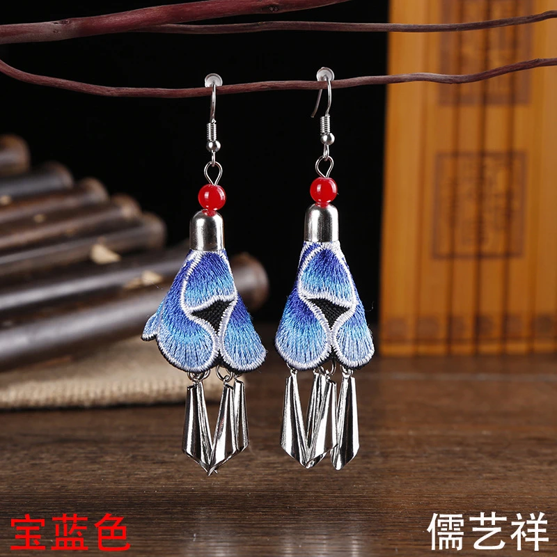 合金布艺耳饰 批发牡丹花耳环耳坠耳环牡丹花坠子民族饰品小花