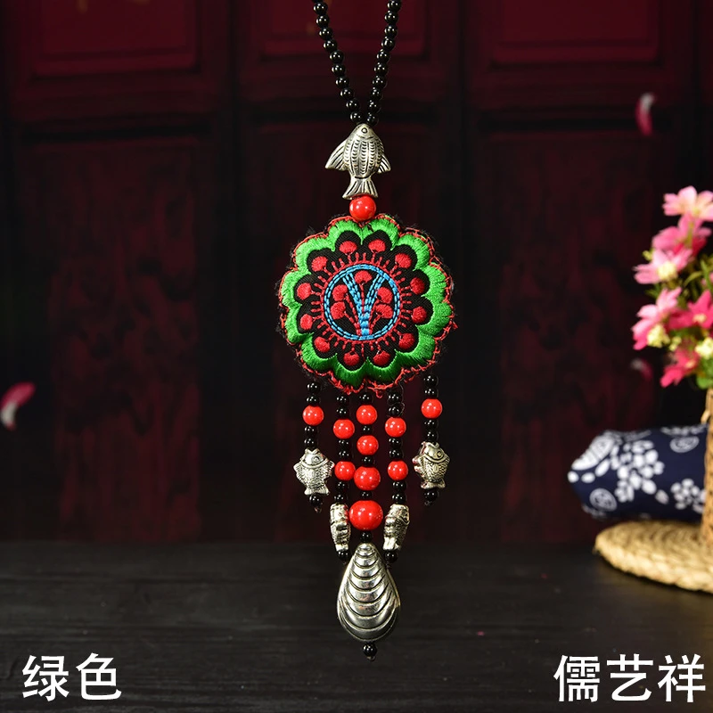 非金属项链 批发云南民族风绣花项链长项链刺绣毛衣链长款项链