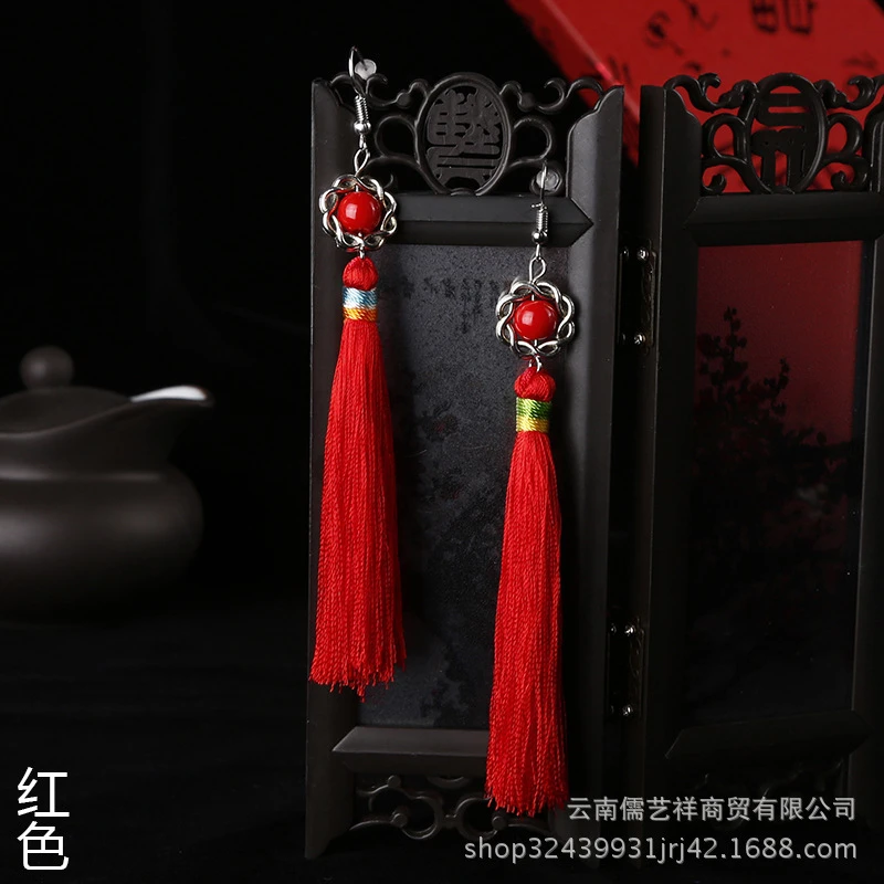 合金布艺耳饰 批发复古流苏耳环饰品民族风女士耳环饰品服装配饰