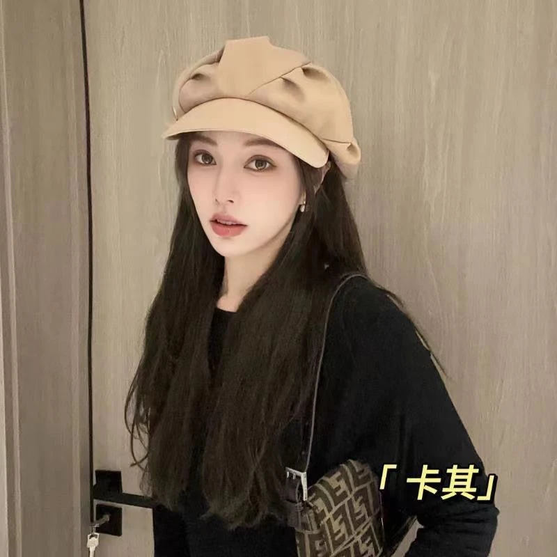 秋冬新款云朵帽休闲时尚百搭女士帽大头围韩版气质卡其贝雷帽女