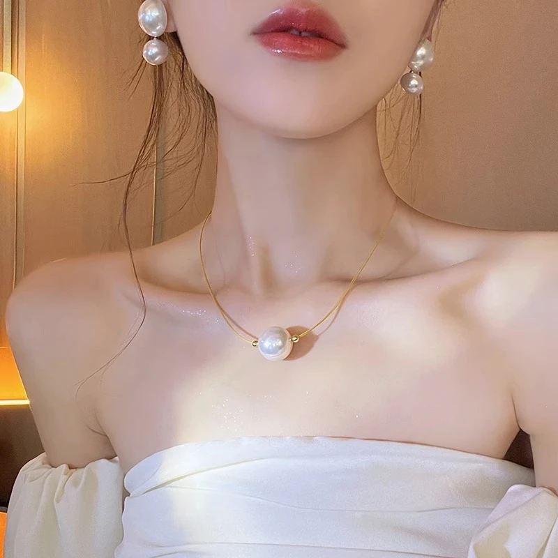 夏日点睛~法式复古珠珠项链女一大颗新款高级感气质锁骨