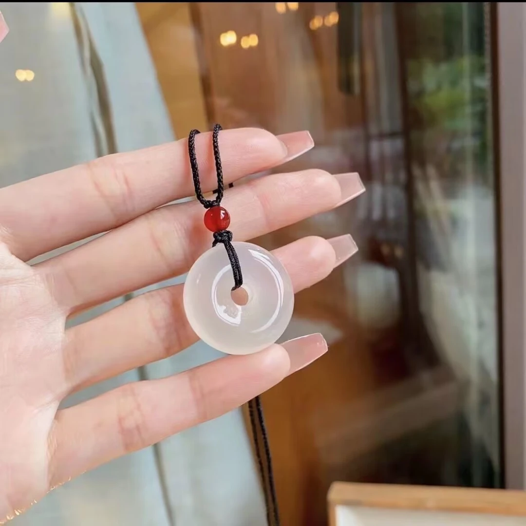 非金属仿水晶吊坠 新中式白色平安扣项链女吊坠手工编织男女项链
