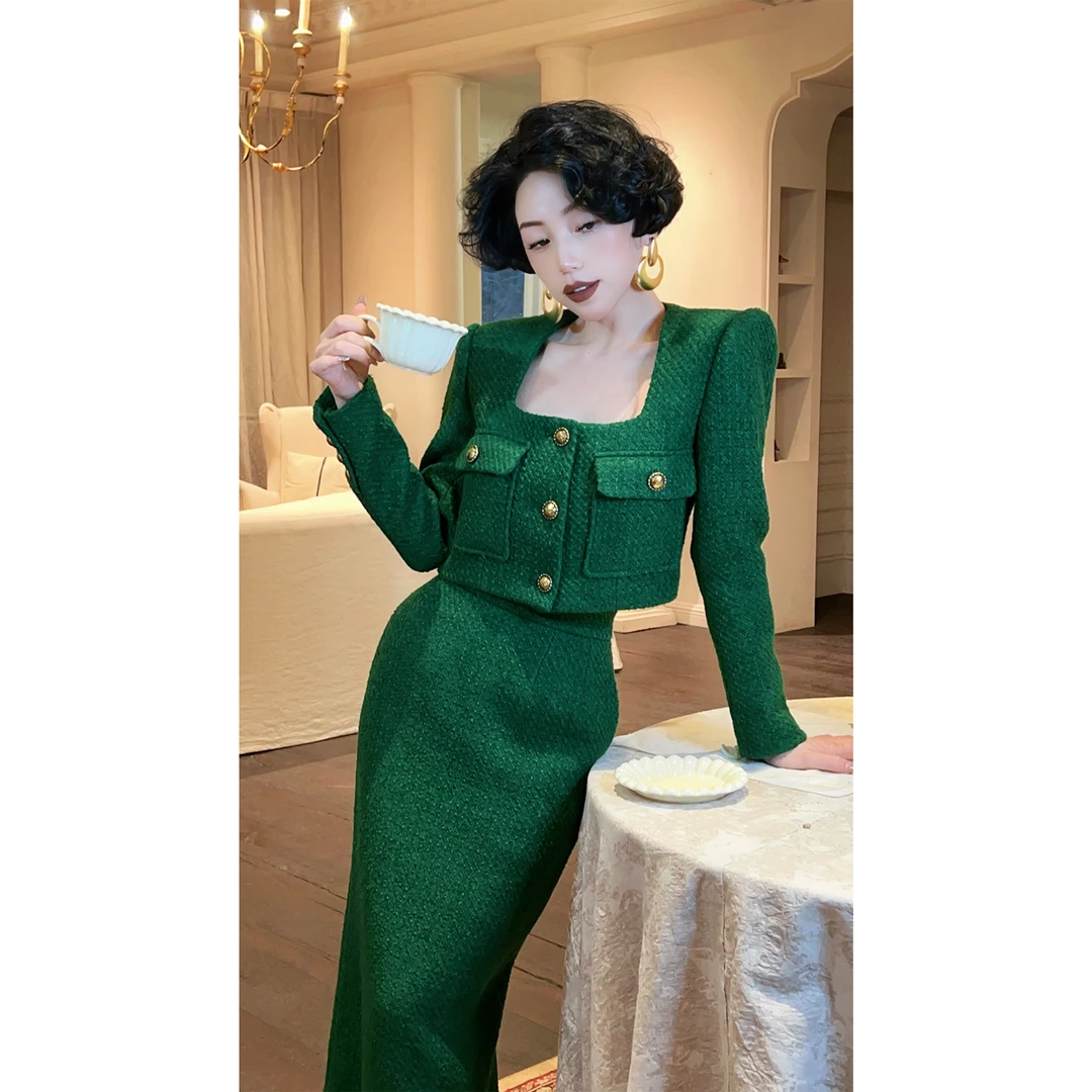 LYXJ【法香名媛】秋冬小香风修身时尚套装10818