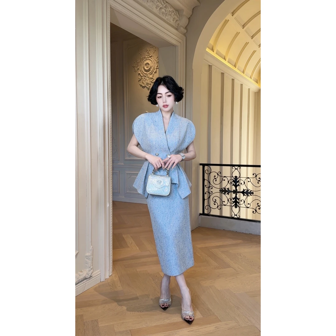LYXJ【戴维斯蓝蝶】夏季粗花气质显瘦套装11185