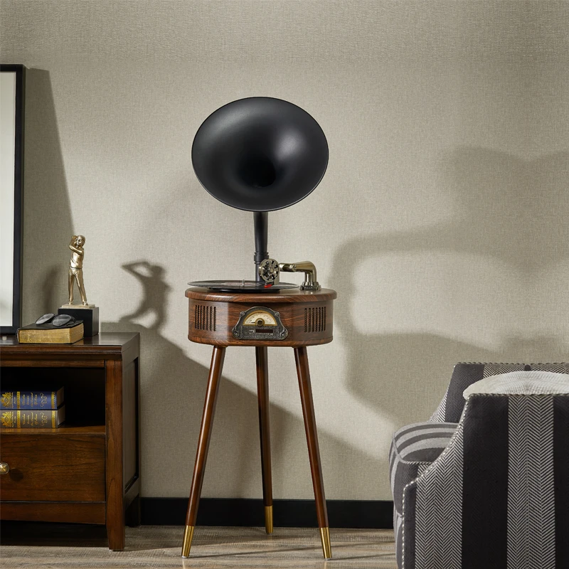 北欧现代诧寂风留声机仿古LP黑胶唱片机日式家用多功能蓝牙音响