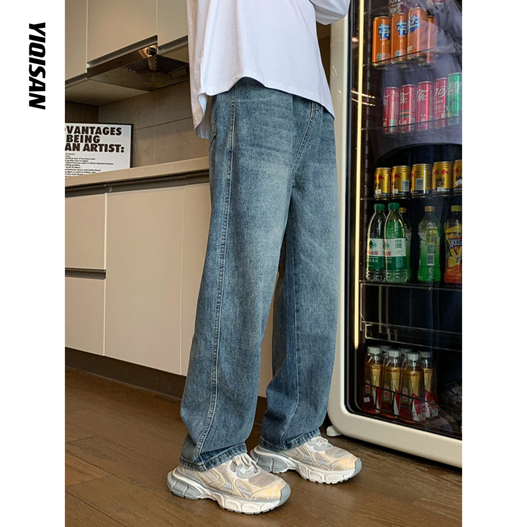 美式复古休闲牛仔裤宽松直筒猫须百搭休闲情侣长裤YS727