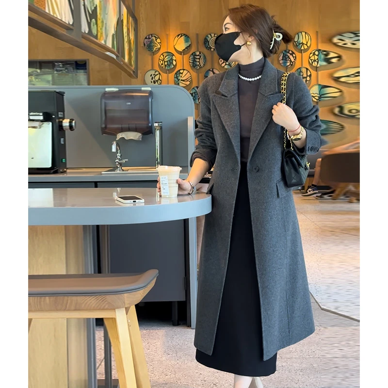 秋冬轻奢双面100%羊毛中长款呢大衣高贵上档次女装高端外套23806