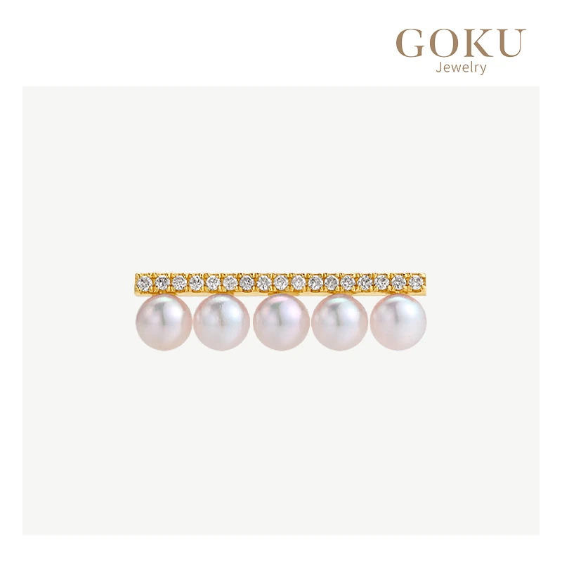 GOKU海水珍珠耳钉女18K金钻石耳坠Akoya简约时尚设计师款耳饰