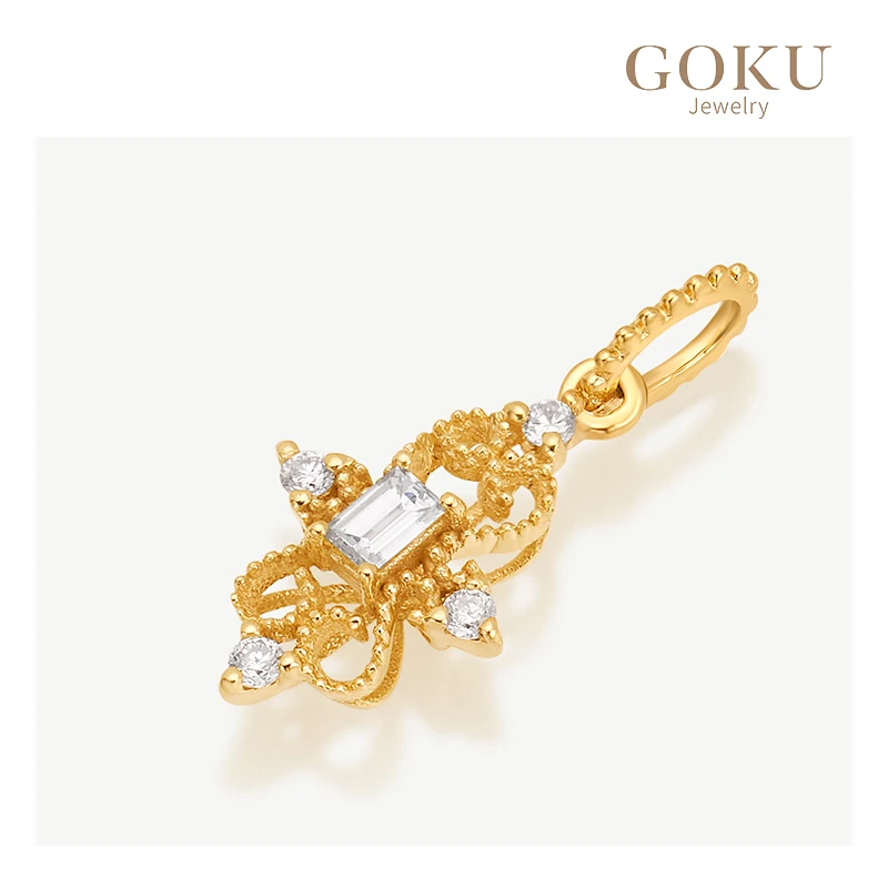 GOKU「蕾丝」18K金吊坠女钻石坠经典镶嵌手工大扣头K金万能扣头