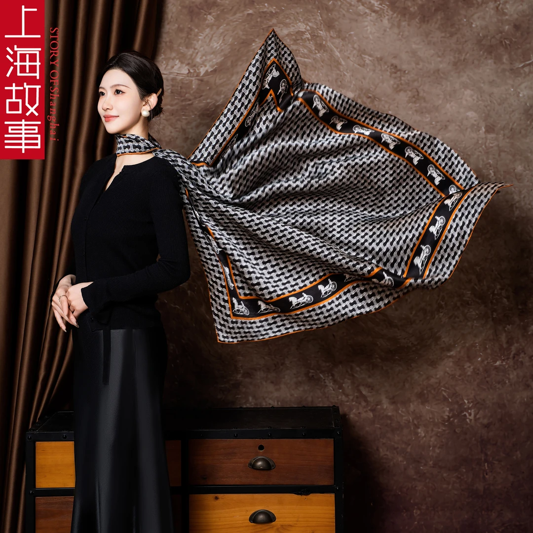 上海故事气质高档百搭丝巾凯旋马车2025新款大方巾100%桑蚕丝