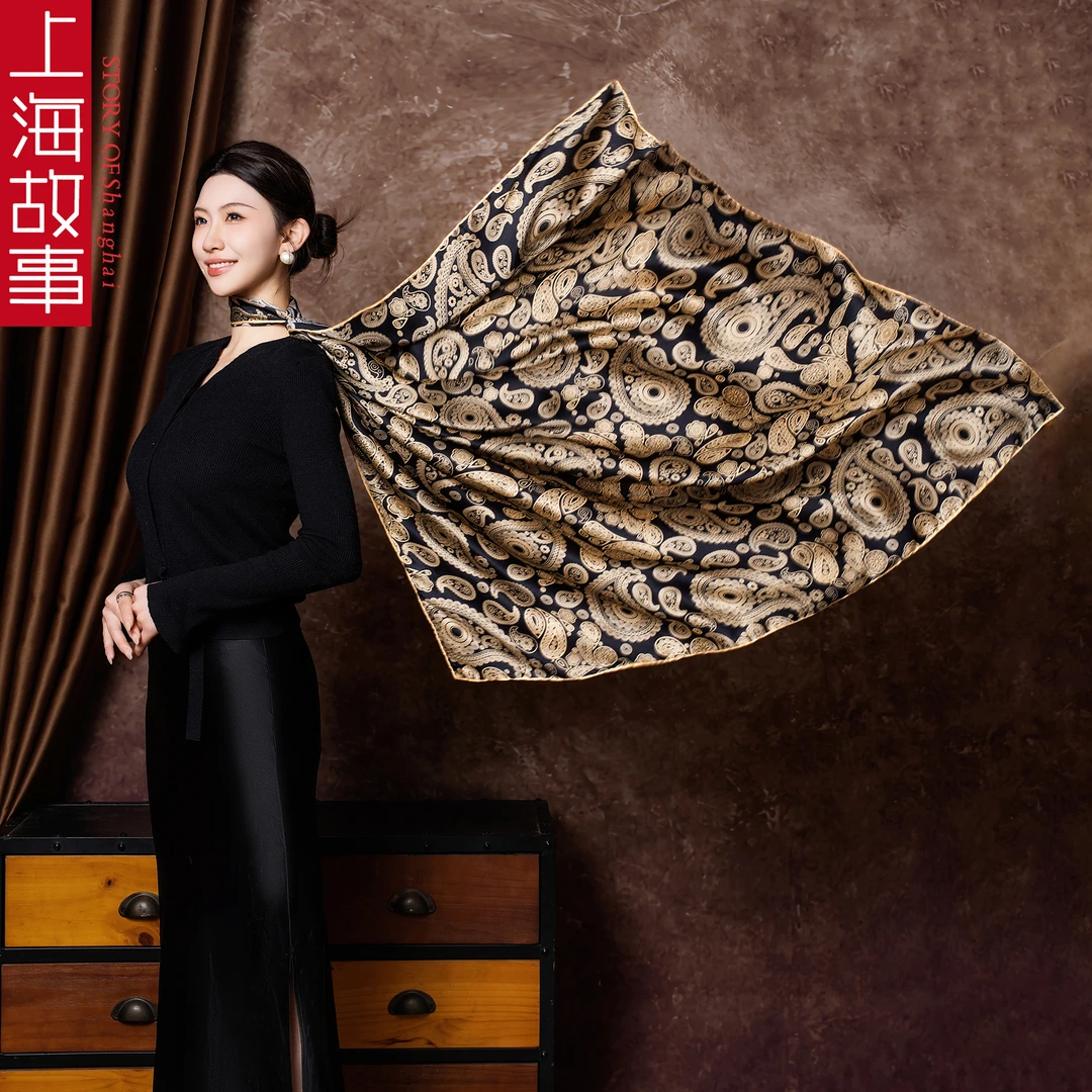 上海故事巾女款爆款2025新款方巾护脖颈100%桑蚕丝围脖护颈1米