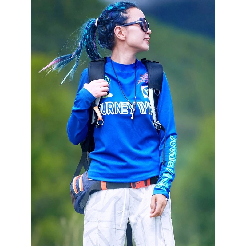 北京森林户外春夏小立领原创印花显瘦休闲透气速干衣长袖T恤女式