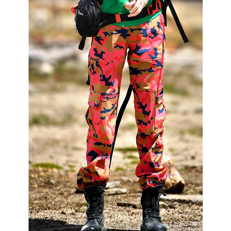 北京森林户外原创徒步防风防水透气抓绒保暖宽松显瘦迷彩软壳裤女