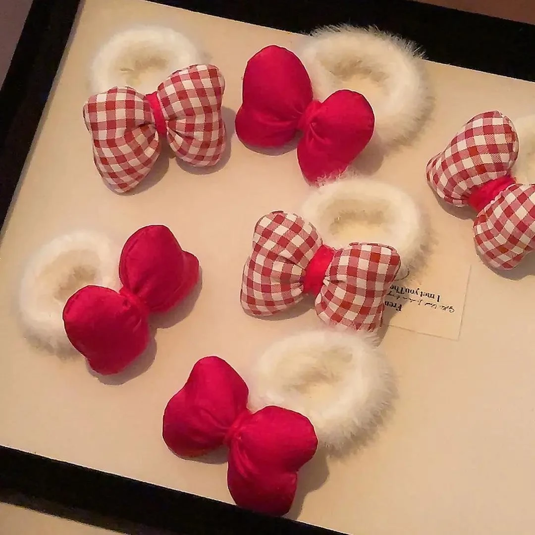 毛绒发圈秋冬可爱女孩蝴蝶结头绳扎简约公主高弹力ins发绳甜美