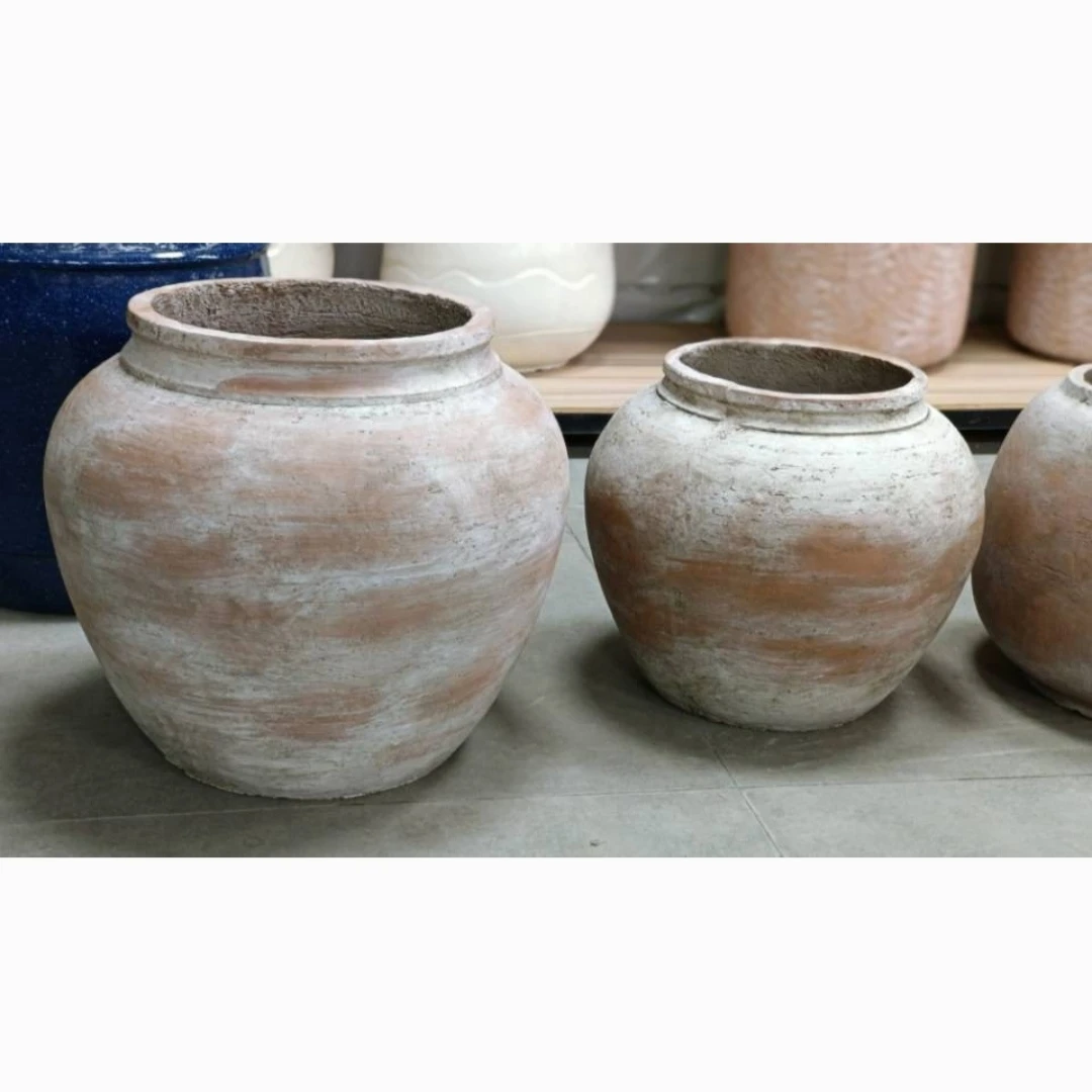 高档氧化镁仿古做旧罐子造型花盆