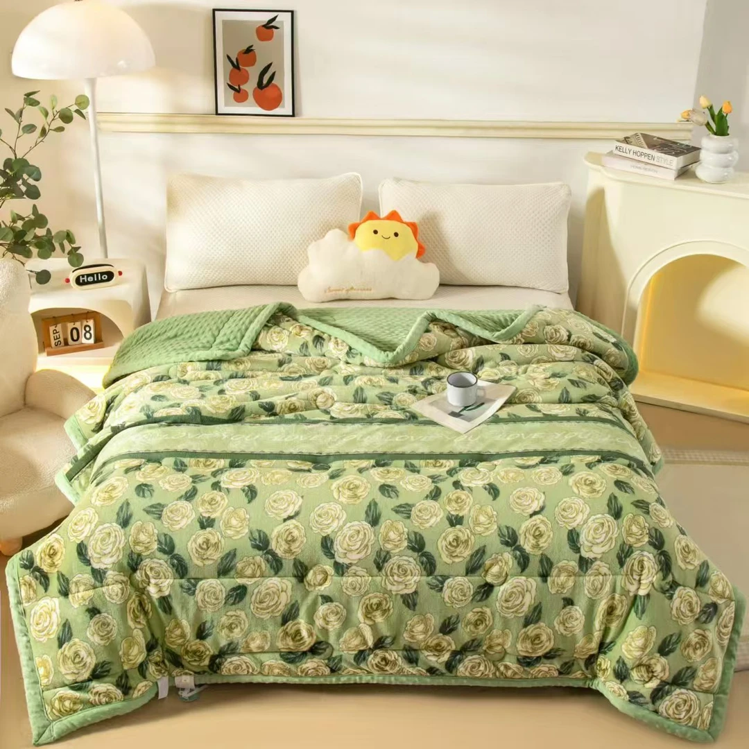 （福利绿玫瑰款）牛奶绒被套单件加绒加厚保暖防静电秋冬季毛绒被罩