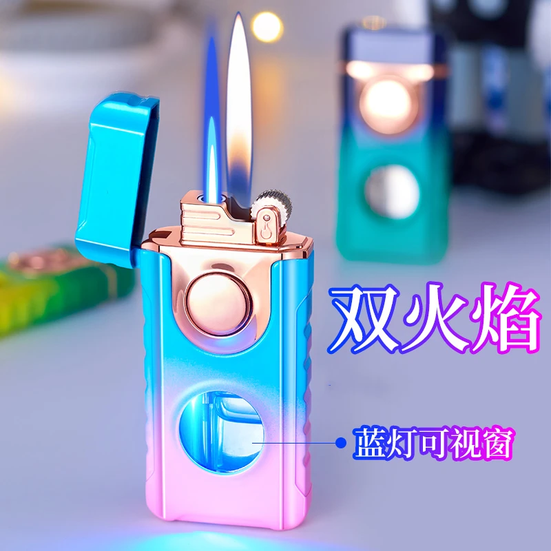 创意高档双火变换打火机个性直冲充气带表盘送男友