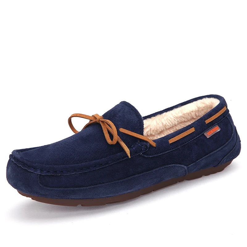 外贸原单出口真皮冬季豆豆鞋软底加绒百搭款棉鞋懒人一脚蹬英伦风