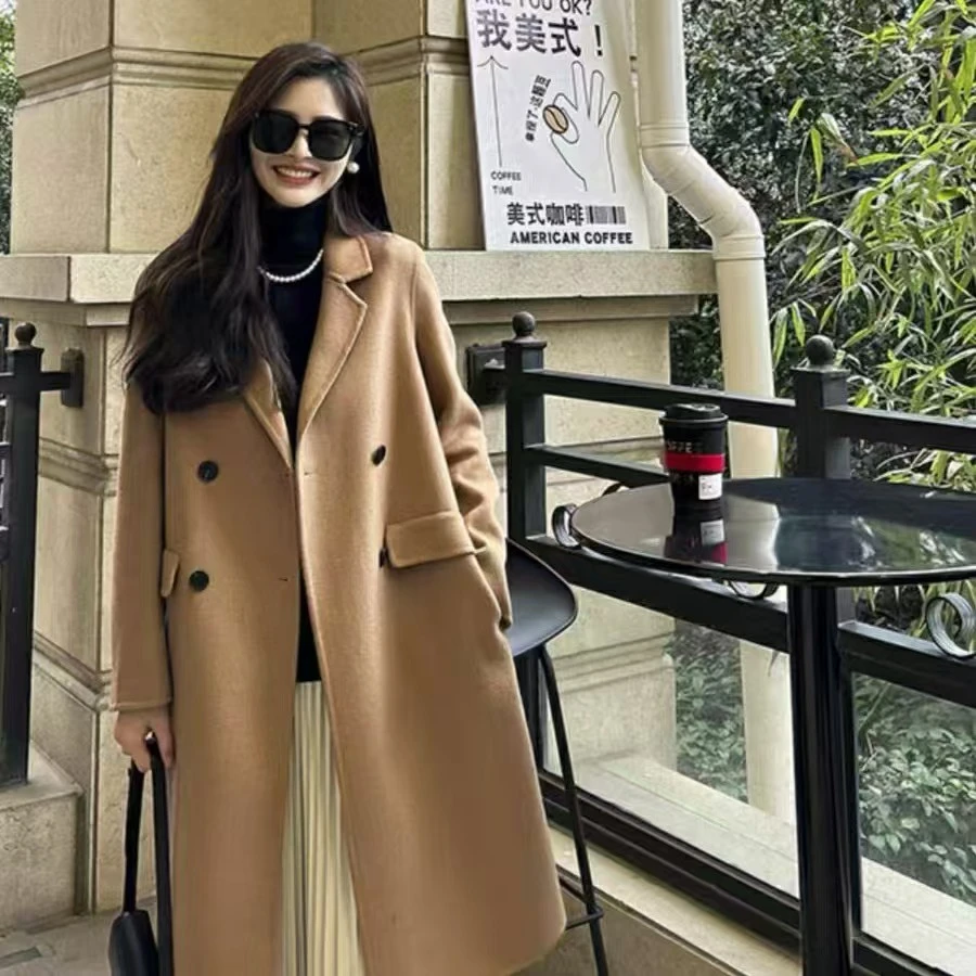 【金微专属】高端气质女装双面羊毛大衣外套双排扣呢子大衣2216