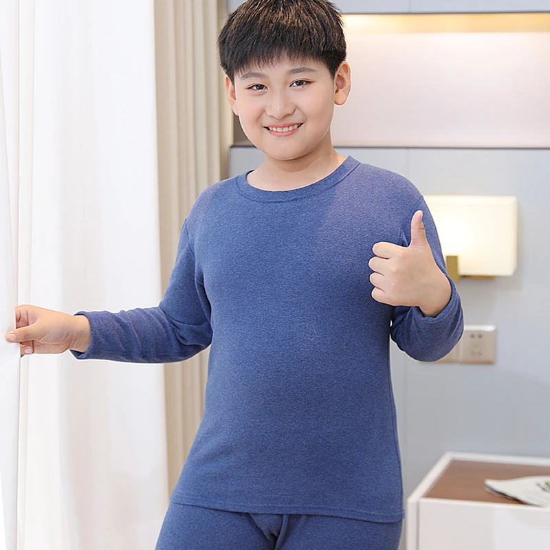 胖大童彩棉秋衣圆领薄款内衣套装加肥秋冬加厚儿童青少年打底睡衣