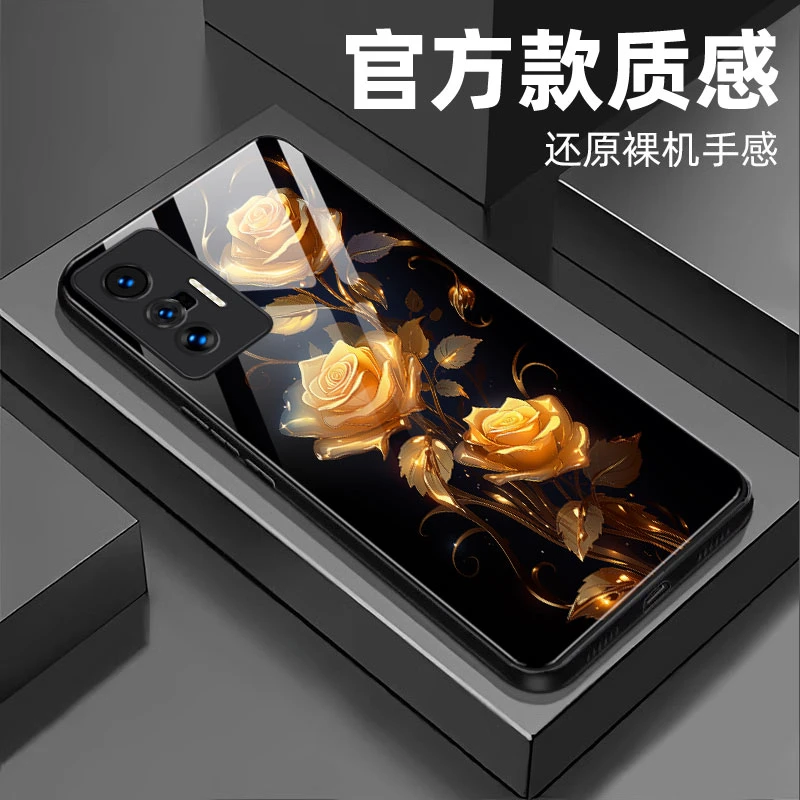 【vivo X70/X70t 通用】钢化玻璃手机壳 绚丽玫瑰抗磨耐摔全包