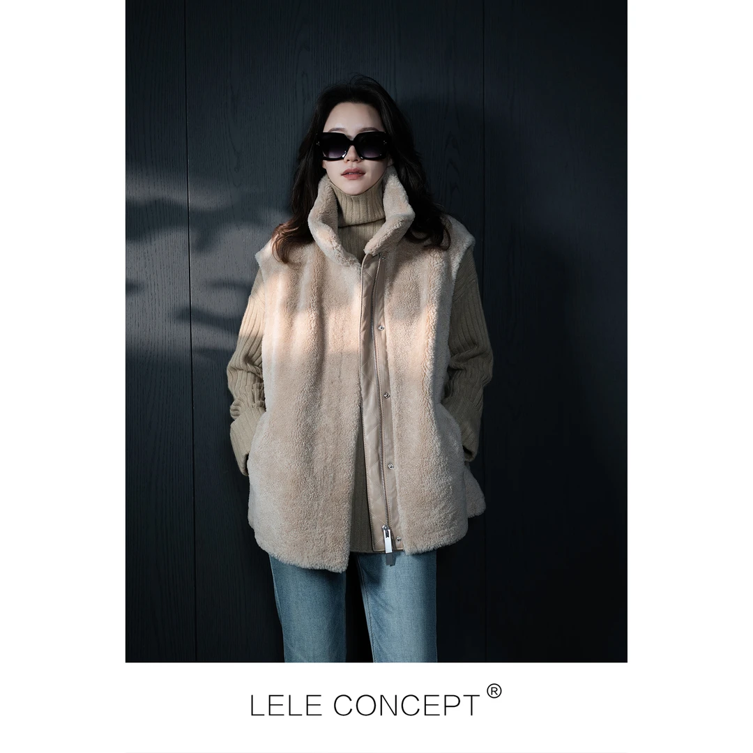 LELE CONCEPT丨轻奢高级立领皮毛马甲P0044