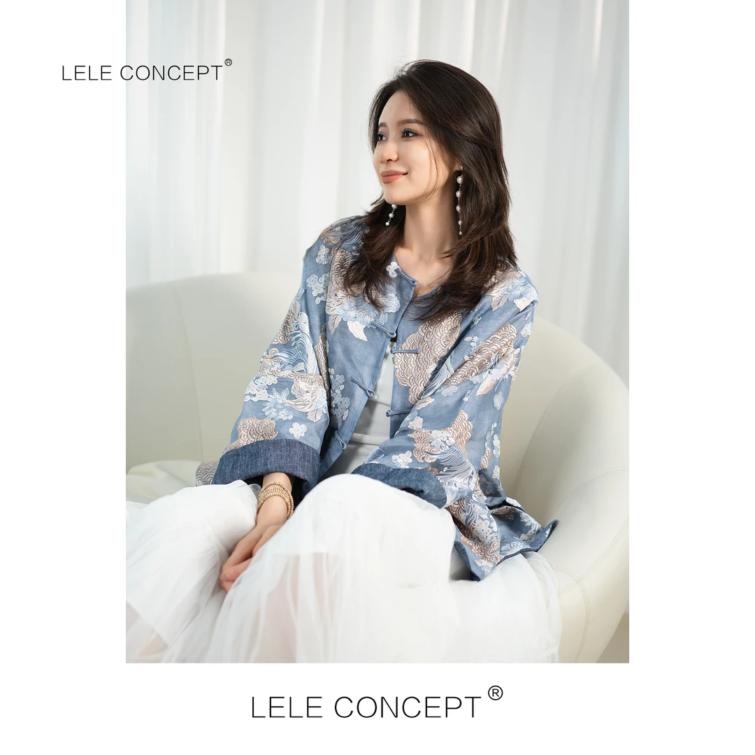 LELE CONCEPT 时尚气质无领重工两面穿新中式绣花国风外套Y0378