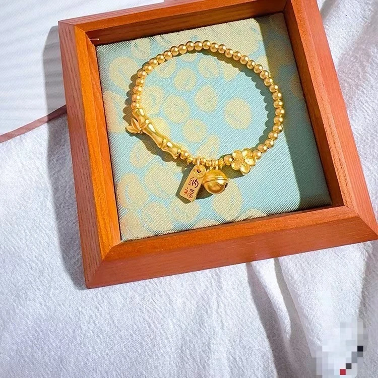 合金珐琅手链 【今喜】新中式竹节铃铛福牌 桃花 手链