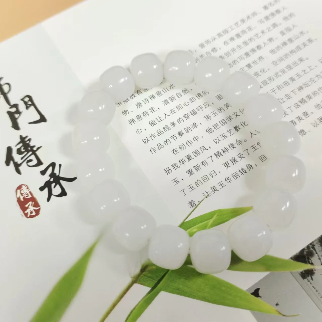 天然和田玉老型珠单圈玉石手串12mm配饰时尚百搭